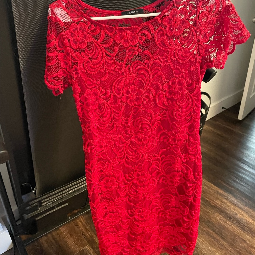 Never worn Womens size L, red lace dress
